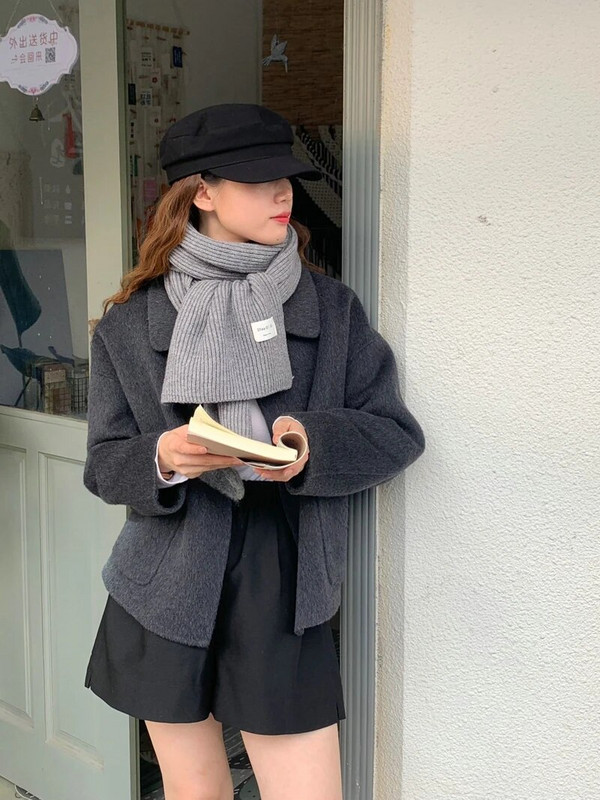 Vienkrāsains trikotāžas daudzpusīgs šalle sievietēm Ziemas mīksta un lipīga korejiešu versija, silta šalle sievietēm