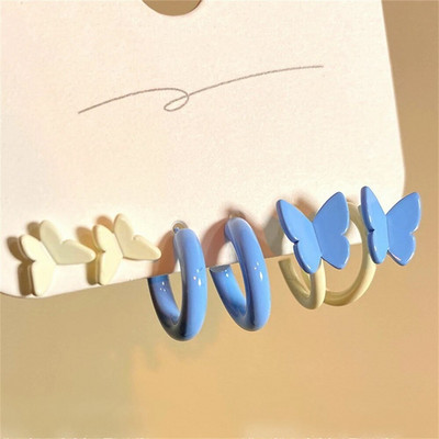 Boho ljubičasta leptir cvjetna zvijezda Mini set naušnica za žene Korejski modni obruč Metalne akrilne biserne naušnice Nakit za zabave