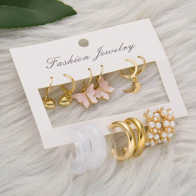 Boho ljubičasta leptir cvjetna zvijezda Mini set naušnica za žene Korejski modni obruč Metalne akrilne biserne naušnice Nakit za zabave