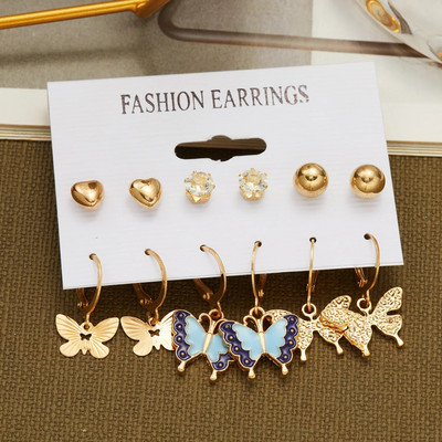 Boho ljubičasta leptir cvjetna zvijezda Mini set naušnica za žene Korejski modni obruč Metalne akrilne biserne naušnice Nakit za zabave