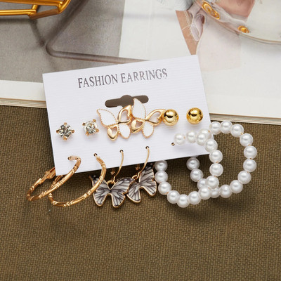 Boho ljubičasta leptir cvjetna zvijezda Mini set naušnica za žene Korejski modni obruč Metalne akrilne biserne naušnice Nakit za zabave