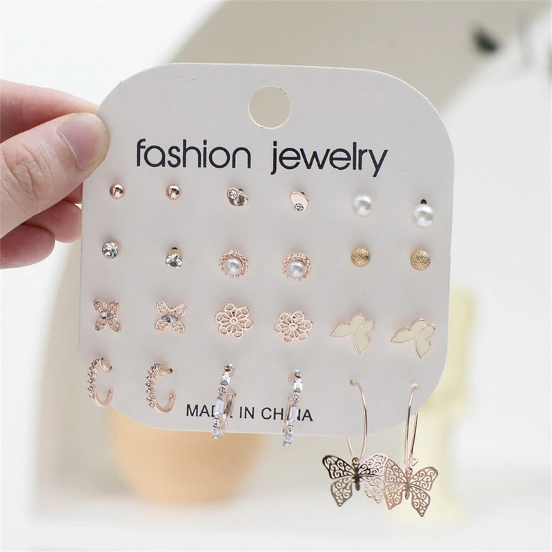 Boho ljubičasta leptir cvjetna zvijezda Mini set naušnica za žene Korejski modni obruč Metalne akrilne biserne naušnice Nakit za zabave