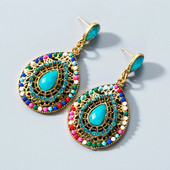 Etniskā greznība, lieli kulonu auskari, smaragda kristāla auskari, dāmu auskari, aksesuāri, dāvanas svētkos, kāzu auskari