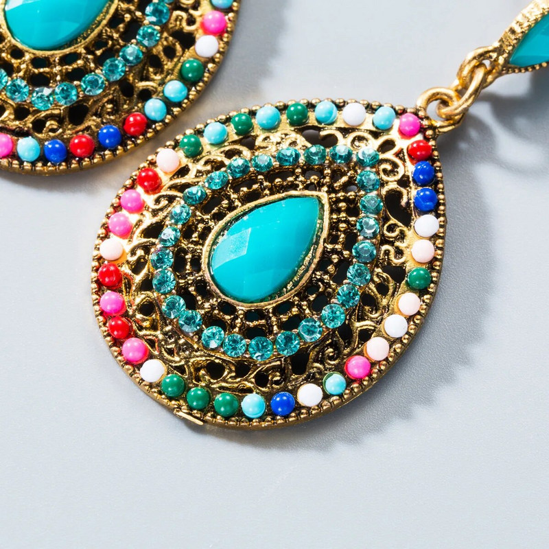 Etniskā greznība, lieli kulonu auskari, smaragda kristāla auskari, dāmu auskari, aksesuāri, dāvanas svētkos, kāzu auskari