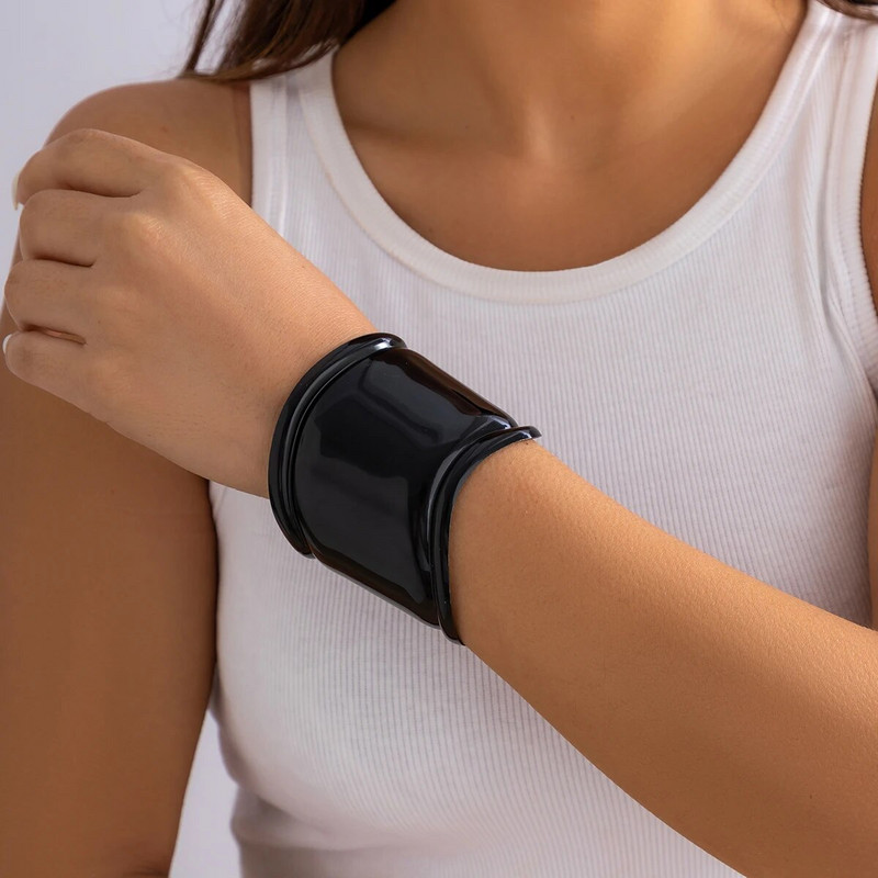 Lacteo Punk fekete széles hajlított mandzsetta karkötő nőknek Heavy Metal nagy nyitott karperec Hip Hop ékszer kézi parti Street Girls új