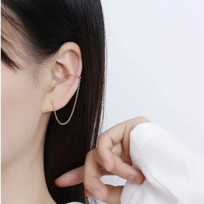 Punk Asymmetry Long Chain Cuff Auskari Cross Pušķis Pīrsings Ear Clip Stud Stud Auskars Sievietēm Sudraba krāsas Ausu aproces rotaslietas Dāvana