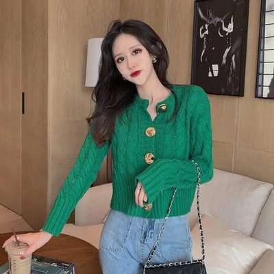 Divatos, egysoros, hosszú ujjú csavart kardigán női egyszínű, édes kötött pulóver női érkezés 4 színű puha pulóver