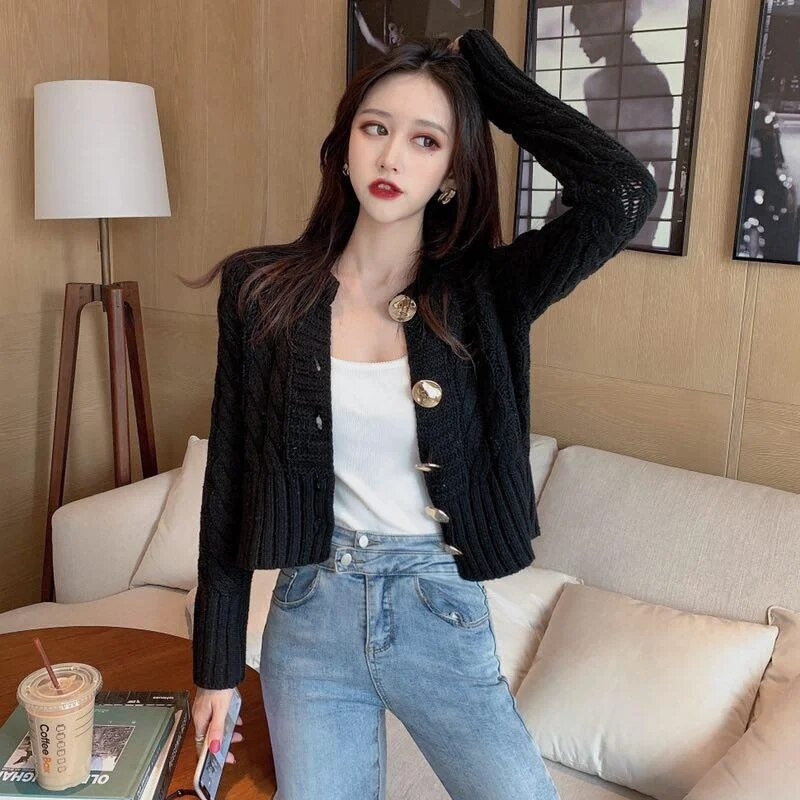 Divatos, egysoros, hosszú ujjú csavart kardigán női egyszínű, édes kötött pulóver női érkezés 4 színű puha pulóver