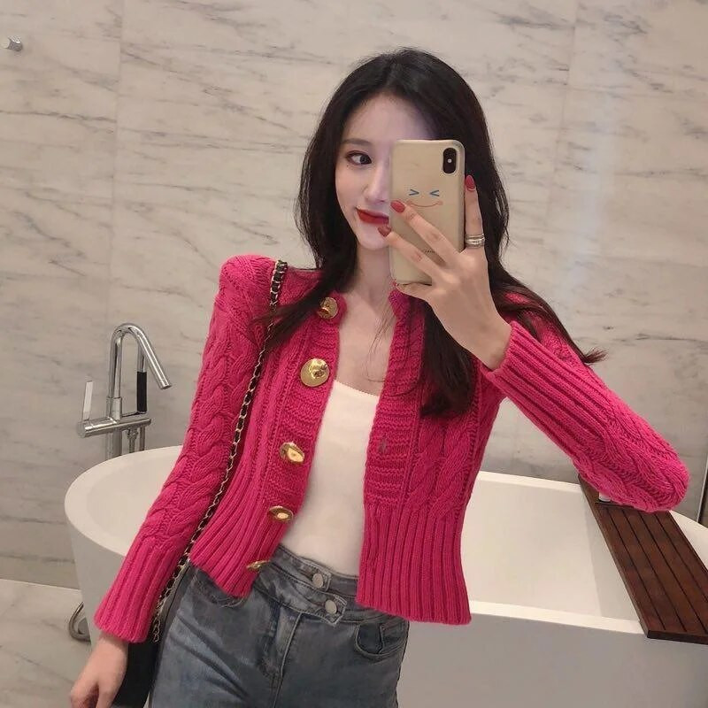 Divatos, egysoros, hosszú ujjú csavart kardigán női egyszínű, édes kötött pulóver női érkezés 4 színű puha pulóver