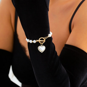 Lacteo Винтидж Гривна с имитация на перли на сърце Дамски златен цвят OT Закопчалка Чар Гривна на ръка Бижута Сватбени дамски подаръци Нови