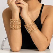 Lacteo Modna narukvica sa širokim manžetama Metalni šuplji krug Otvorena narukvica za žene Dame Podesivi nakit Vjenčani darovi Novo