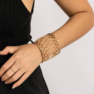 Lacteo Modna narukvica sa širokim manžetama Metalni šuplji krug Otvorena narukvica za žene Dame Podesivi nakit Vjenčani darovi Novo