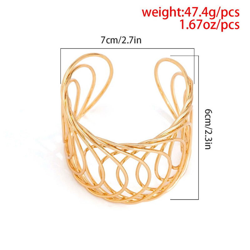 Lacteo Modna narukvica sa širokim manžetama Metalni šuplji krug Otvorena narukvica za žene Dame Podesivi nakit Vjenčani darovi Novo