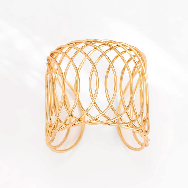 Lacteo Modna narukvica sa širokim manžetama Metalni šuplji krug Otvorena narukvica za žene Dame Podesivi nakit Vjenčani darovi Novo