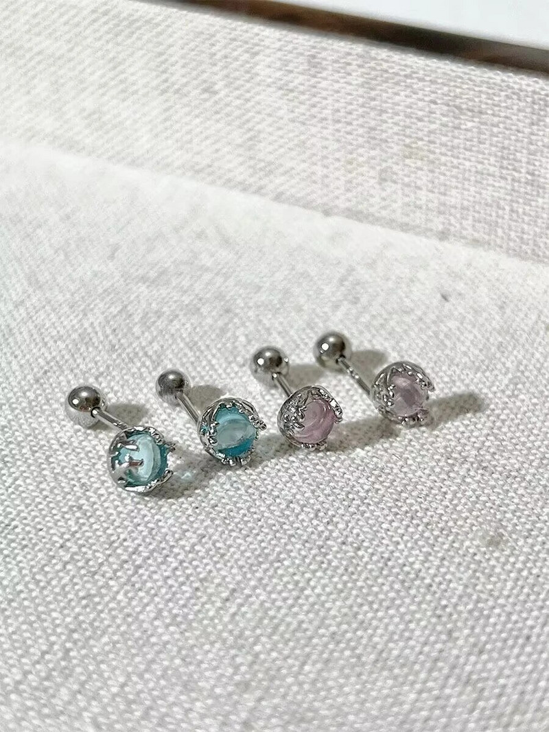 Slatke šarene naušnice s klinovima s mjesečevim kamenom za žene, djevojke, slatke okrugle naušnice s spiralom hrskavice za bušenje ušiju od nakita