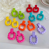 Korejske ljetne nove ruže crvene žute plave šuplje četvrtaste upečatljive viseće naušnice za žene modne djevojke Boucle oreille femme