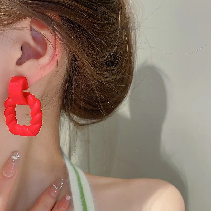 Korejske ljetne nove ruže crvene žute plave šuplje četvrtaste upečatljive viseće naušnice za žene modne djevojke Boucle oreille femme