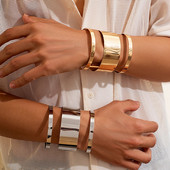 Lacteo Hip Hop široka metalna zlatna muška narukvica s manžetama Geometrijske dugačke narukvice s otvaranjem Unisex nakit Party Punk Boy Street