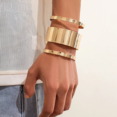 Lacteo Hip Hop široka metalna zlatna muška narukvica s manžetama Geometrijske dugačke narukvice s otvaranjem Unisex nakit Party Punk Boy Street