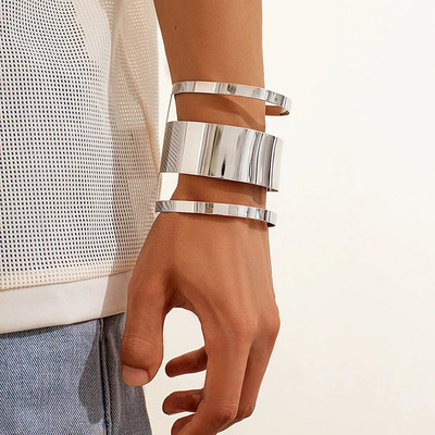 Lacteo Hip Hop široka metalna zlatna muška narukvica s manžetama Geometrijske dugačke narukvice s otvaranjem Unisex nakit Party Punk Boy Street