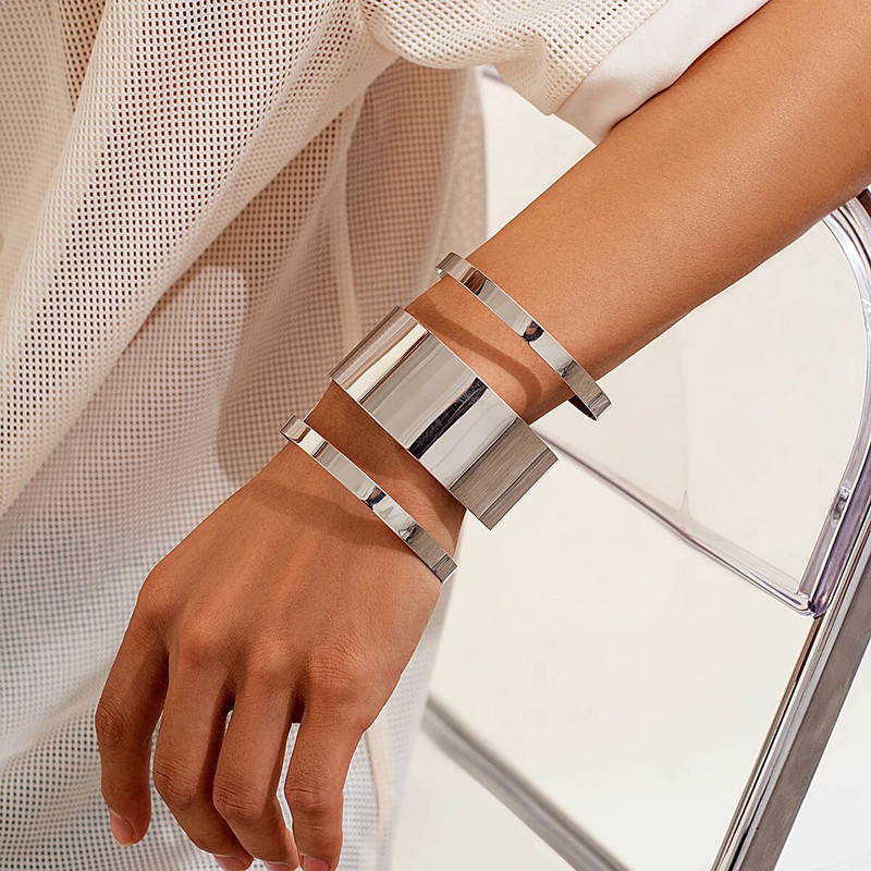 Lacteo Hip Hop široka metalna zlatna muška narukvica s manžetama Geometrijske dugačke narukvice s otvaranjem Unisex nakit Party Punk Boy Street