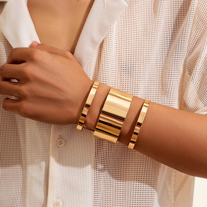 Lacteo Hip Hop široka metalna zlatna muška narukvica s manžetama Geometrijske dugačke narukvice s otvaranjem Unisex nakit Party Punk Boy Street