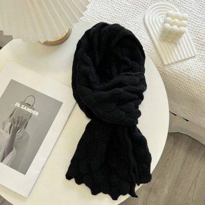 Korejas versija Fishe Scale Lines trikotāžas šalle sievietēm ziemas mīksta un lipīga vienkrāsaina šalle sievietēm