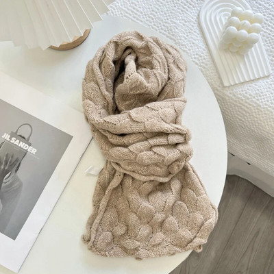 Korejas versija Fishe Scale Lines trikotāžas šalle sievietēm ziemas mīksta un lipīga vienkrāsaina šalle sievietēm