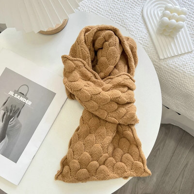 Korejas versija Fishe Scale Lines trikotāžas šalle sievietēm ziemas mīksta un lipīga vienkrāsaina šalle sievietēm