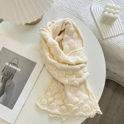 Korejas versija Fishe Scale Lines trikotāžas šalle sievietēm ziemas mīksta un lipīga vienkrāsaina šalle sievietēm