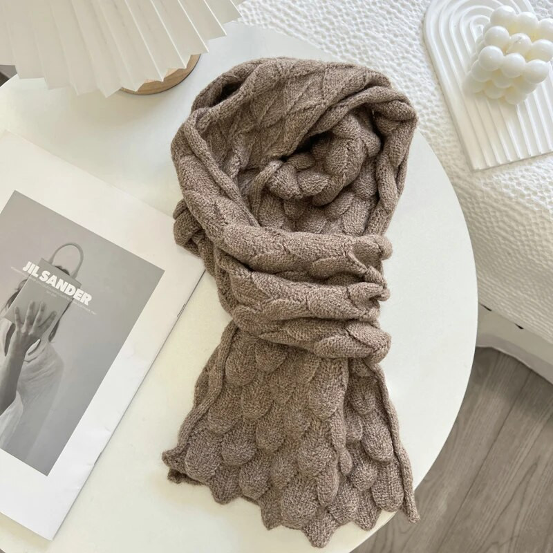 Korejas versija Fishe Scale Lines trikotāžas šalle sievietēm ziemas mīksta un lipīga vienkrāsaina šalle sievietēm