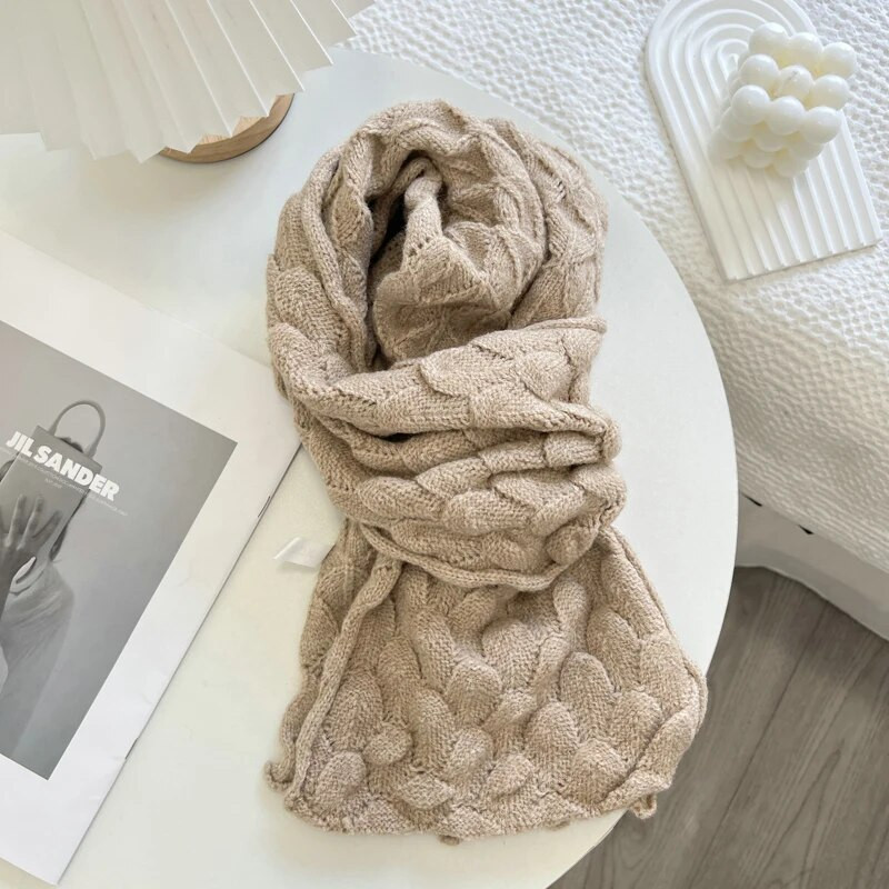 Korejas versija Fishe Scale Lines trikotāžas šalle sievietēm ziemas mīksta un lipīga vienkrāsaina šalle sievietēm