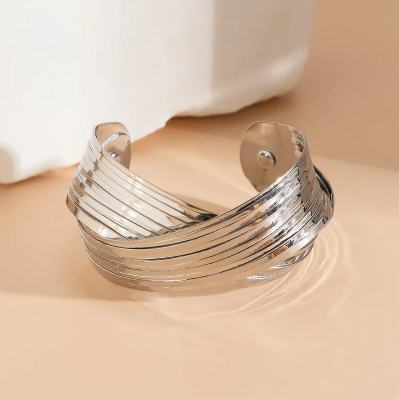 Lacteo Fashion Cross Wide Cuff Bangles Stripe Pattern Narukvica Otvor za žene Pokloni za zabave Nakit Vjenčanje Ženske narukvice