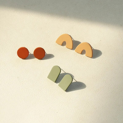 3 para Macaron Šarene geometrijske okrugle četvrtaste naušnice za žene Djevojke Koreja Slatke male naušnice Vjenčani nakit