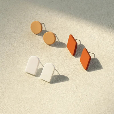 3 para Macaron Šarene geometrijske okrugle četvrtaste naušnice za žene Djevojke Koreja Slatke male naušnice Vjenčani nakit