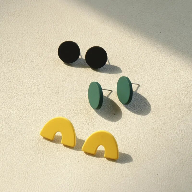 3 para Macaron Šarene geometrijske okrugle četvrtaste naušnice za žene Djevojke Koreja Slatke male naušnice Vjenčani nakit