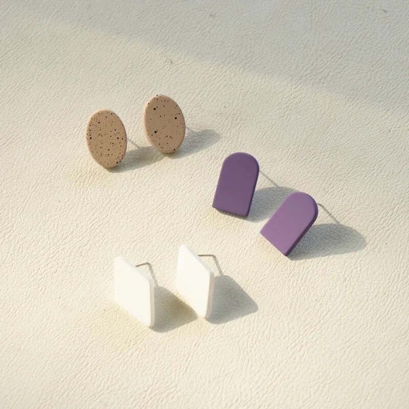 3 para Macaron Šarene geometrijske okrugle četvrtaste naušnice za žene Djevojke Koreja Slatke male naušnice Vjenčani nakit