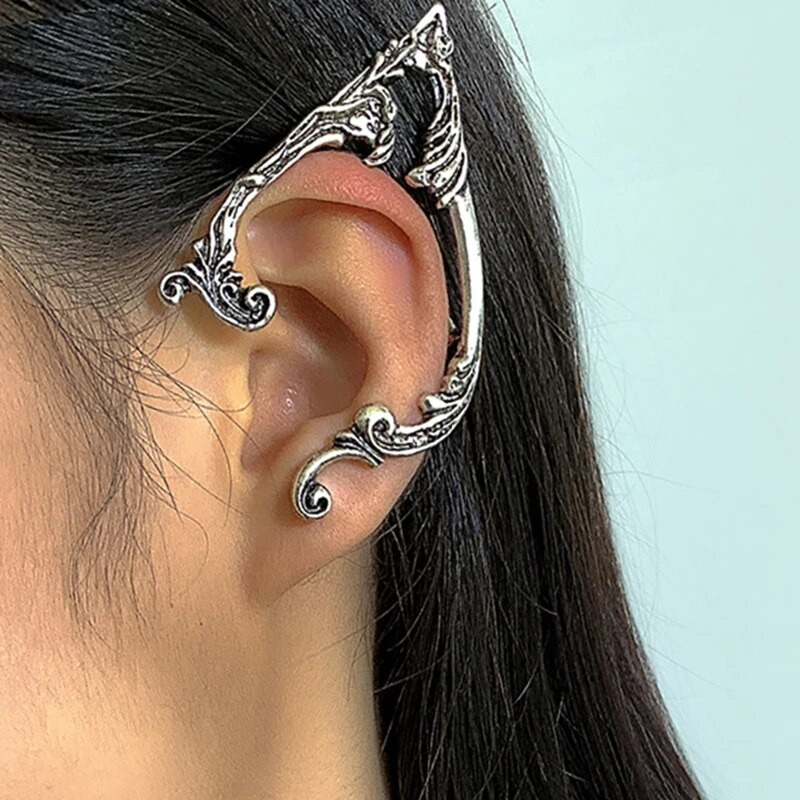 Goth Fairy Ear Cuff fülbevaló Dark Elf Ear Clip Piercing nélküli fülbevaló nőknek Punk Halloween füldugóval készült ékszerparti