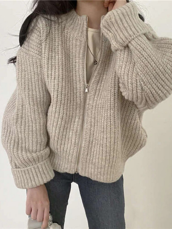 Jesen Zimski džemperi Ženski Harajuku skraćeni pleteni kardigan Ženski labavi kaput s patentnim zatvaračem dugih rukava Ženska ležerna jednobojna pletenina