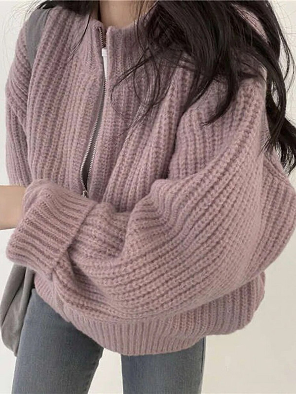 Jesen Zimski džemperi Ženski Harajuku skraćeni pleteni kardigan Ženski labavi kaput s patentnim zatvaračem dugih rukava Ženska ležerna jednobojna pletenina