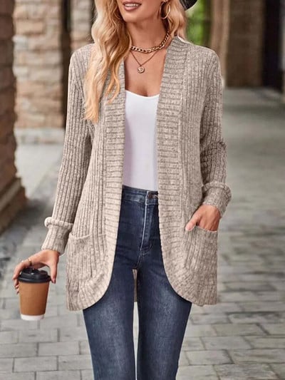 Jesenski dugi kardigan za 2023., ženski široki kimono kardigan, ženski modni pleteni džemper s V izrezom, kardigani za žene
