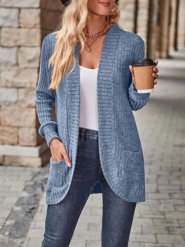 Jesenski dugi kardigan za 2023., ženski široki kimono kardigan, ženski modni pleteni džemper s V izrezom, kardigani za žene