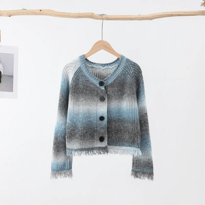 Korejas pušķu džemperis jaciņš, sieviešu Harajuku, brīvs īss džempera mētelis ar O-kaklu, 2023. gada rudens kaklasaites krāsas sieviešu, salda trikotāžas jaka