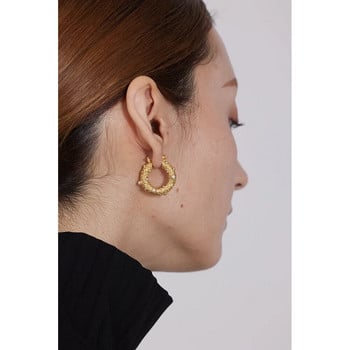 Yhpup Златни кръгли кръгли обеци от неръждаема стомана Бижута Модни отливки Метални циркони Huggie Earrings Парти серьги тренд Подарък