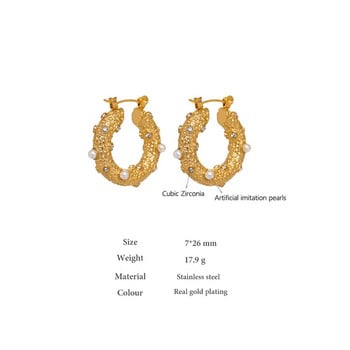 Yhpup Златни кръгли кръгли обеци от неръждаема стомана Бижута Модни отливки Метални циркони Huggie Earrings Парти серьги тренд Подарък