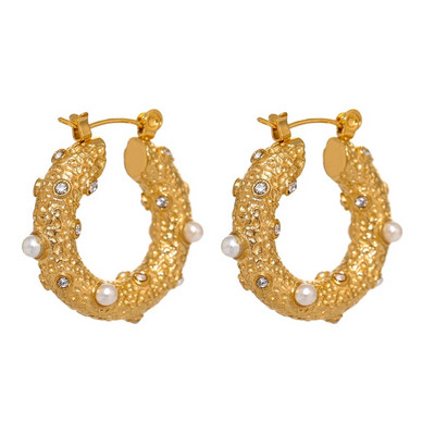 Yhpup Zlatne okrugle naušnice od nehrđajućeg čelika Nakit Modni lijevani metalni cirkon Huggie naušnice Party sergi trend poklon