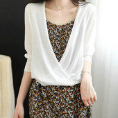 Ženski Ljeto Jesen Tanki pulover Kardigani V izrez Ženski seksi prozirni šik gornja odjeća Sleganje ramenima