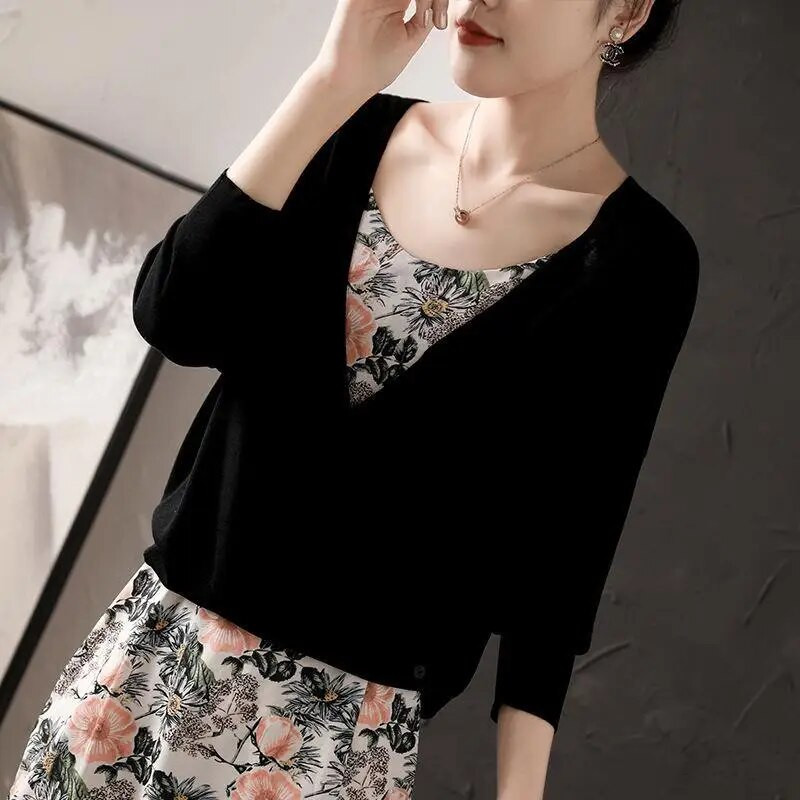 Ženski Ljeto Jesen Tanki pulover Kardigani V izrez Ženski seksi prozirni šik gornja odjeća Sleganje ramenima