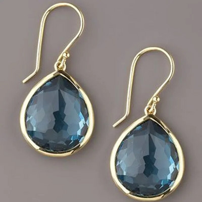 Trendy Water Drop Sea Blue Stones Σκουλαρίκια Εξαιρετικό Χρυσό Χρώμα Μεταλλικά Γυναικεία Σκουλαρίκια αρραβώνων