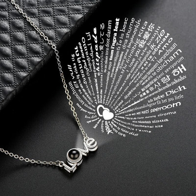 Projekcijas kaklarota — 100 valodās, es tevi mīlu, kulonu rotaslietas mīļotai draudzenei, modernam pārim, romantiski, jauki aksesuāri